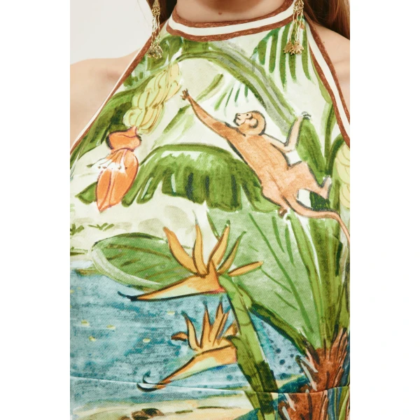 Alemais Toucan Tango Halter Mini Dress  Sustainable Dresses with Alemais print -  Luxury Handbags Australian Designer