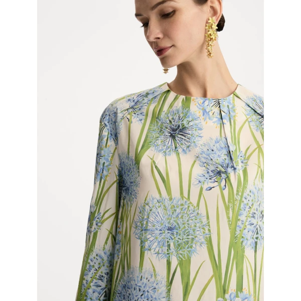 Oscar de la Renta Allium Cotton Poplin Long Sleeve Shift Dress - Oscar de la Renta Dresses - American Couture - Shop at Luxury Shoes 