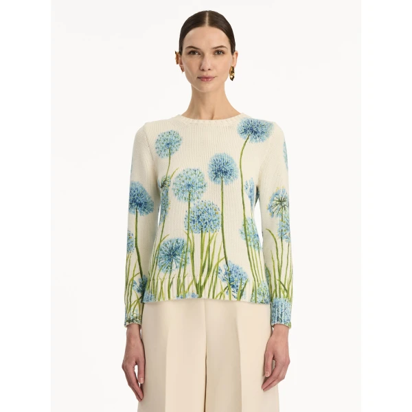 Oscar de la Renta Allium Printed Pullover - Oscar de la Renta Knitwear - American Couture - Shop at Luxury Shoes 