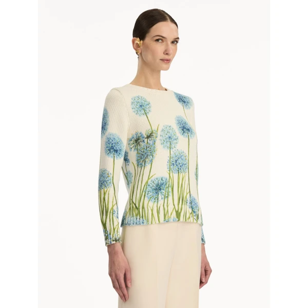Oscar de la Renta Allium Printed Pullover - Oscar de la Renta Knitwear - American Couture - Shop at Luxury Shoes 