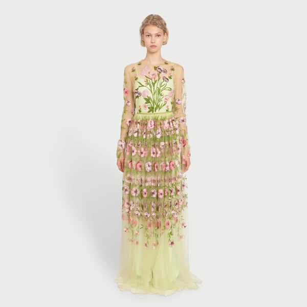 Giambattista Valli Anemones Embroidered Long Tulle Dress - Giambattista Valli Dresses - Romantic Couture - Shop at Luxury Shoes 