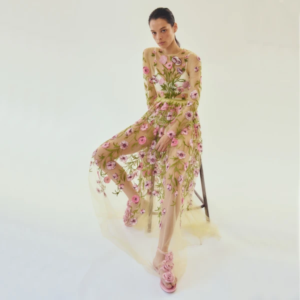 Giambattista Valli Anemones Embroidered Long Tulle Dress - Giambattista Valli Dresses - Romantic Couture - Shop at Luxury Shoes 