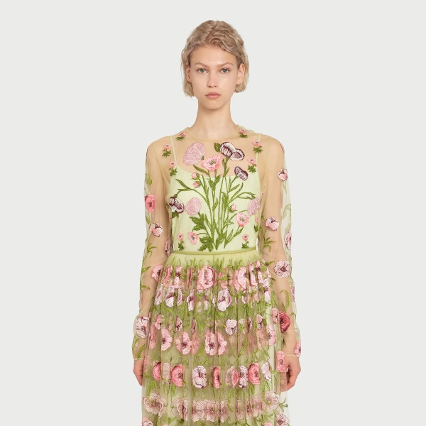 Giambattista Valli Anemones Embroidered Long Tulle Dress - Giambattista Valli Dresses - Romantic Couture - Shop at Luxury Shoes 