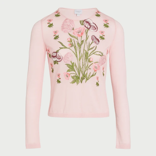 Giambattista Valli Anemones Embroidered Pink Cashmere Top - Giambattista Valli Tops - Romantic Couture - Shop at Luxury Shoes 