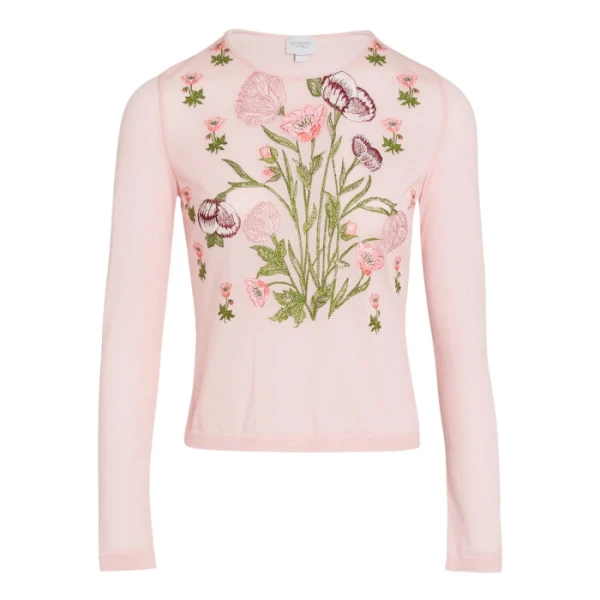 Giambattista Valli Anemones Embroidered Pink Cashmere Top - Giambattista Valli Tops - Romantic Couture - Shop at Luxury Shoes 