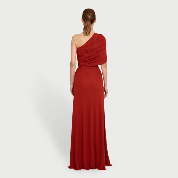 Giambattista Valli Asymmetrical Draped Brick Long Dress - Giambattista Valli Dresses - Romantic Couture - Shop at Luxury Shoes 