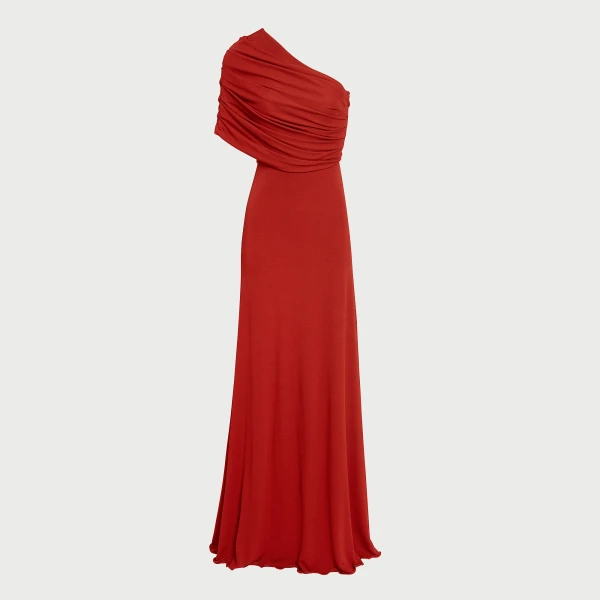 Giambattista Valli Asymmetrical Draped Brick Long Dress - Giambattista Valli Dresses - Romantic Couture - Shop at Luxury Shoes 