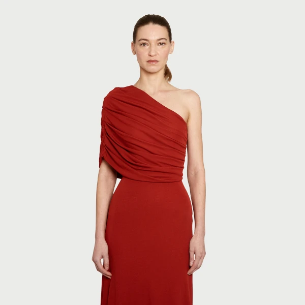 Giambattista Valli Asymmetrical Draped Brick Long Dress - Giambattista Valli Dresses - Romantic Couture - Shop at Luxury Shoes 