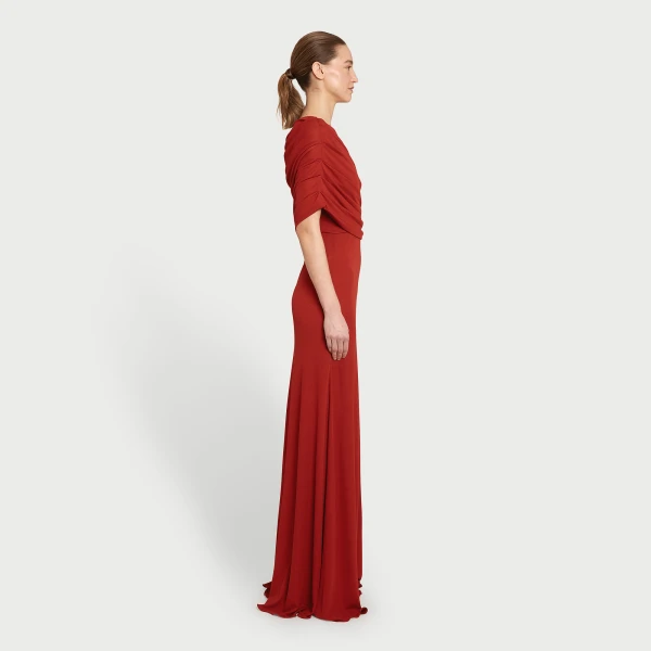 Giambattista Valli Asymmetrical Draped Brick Long Dress - Giambattista Valli Dresses - Romantic Couture - Shop at Luxury Shoes 