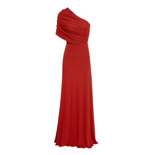 Giambattista Valli Asymmetrical Draped Brick Long Dress - Giambattista Valli Dresses - Romantic Couture - Shop at Luxury Shoes 