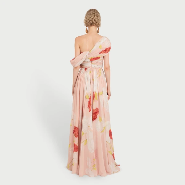 Giambattista Valli Asymmetrical Long Pink Blossoms Silk Dress - Giambattista Valli Dresses - Romantic Couture - Shop at Luxury Shoes 