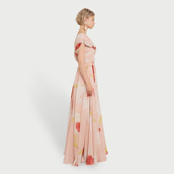 Giambattista Valli Asymmetrical Long Pink Blossoms Silk Dress - Giambattista Valli Dresses - Romantic Couture - Shop at Luxury Shoes 