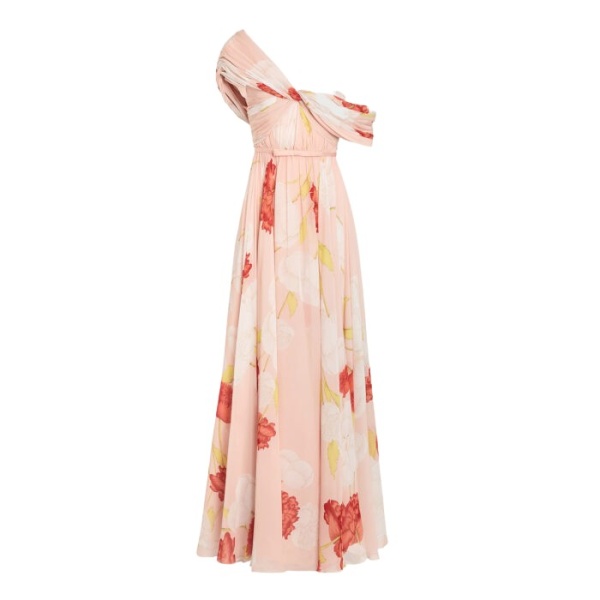 Giambattista Valli Asymmetrical Long Pink Blossoms Silk Dress - Giambattista Valli Dresses - Romantic Couture - Shop at Luxury Shoes 