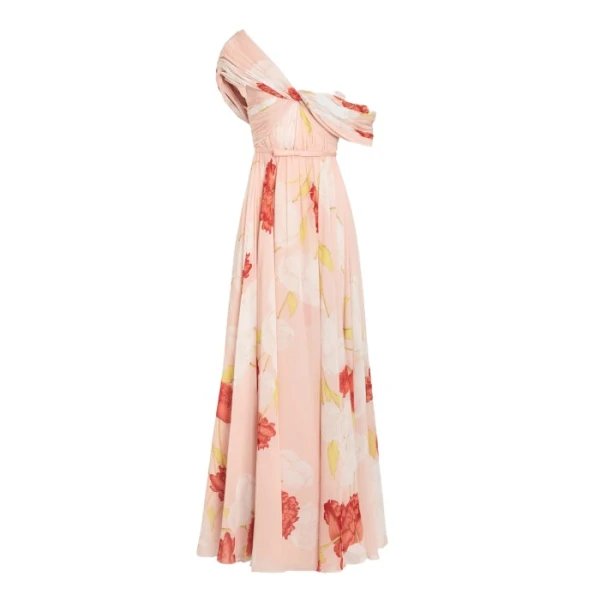 Giambattista Valli Asymmetrical Long Pink Blossoms Silk Dress - Giambattista Valli Dresses - Romantic Couture - Shop at Luxury Shoes 