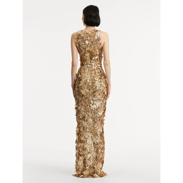 Oscar de la Renta Baroque Sequin Leaves Embroidered Gown - Oscar de la Renta Dresses - American Couture - Shop at Luxury Shoes 