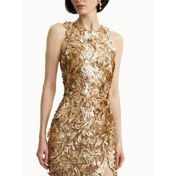 Oscar de la Renta Baroque Sequin Leaves Embroidered Gown - Oscar de la Renta Dresses - American Couture - Shop at Luxury Shoes 
