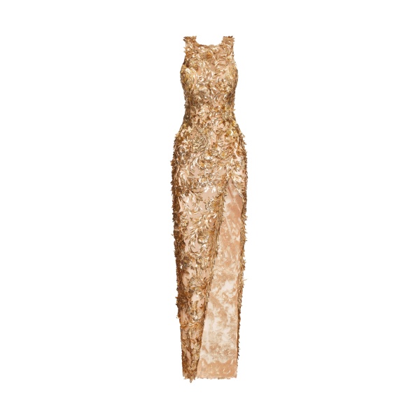 Oscar de la Renta Baroque Sequin Leaves Embroidered Gown - Oscar de la Renta Dresses - American Couture - Shop at Luxury Shoes 