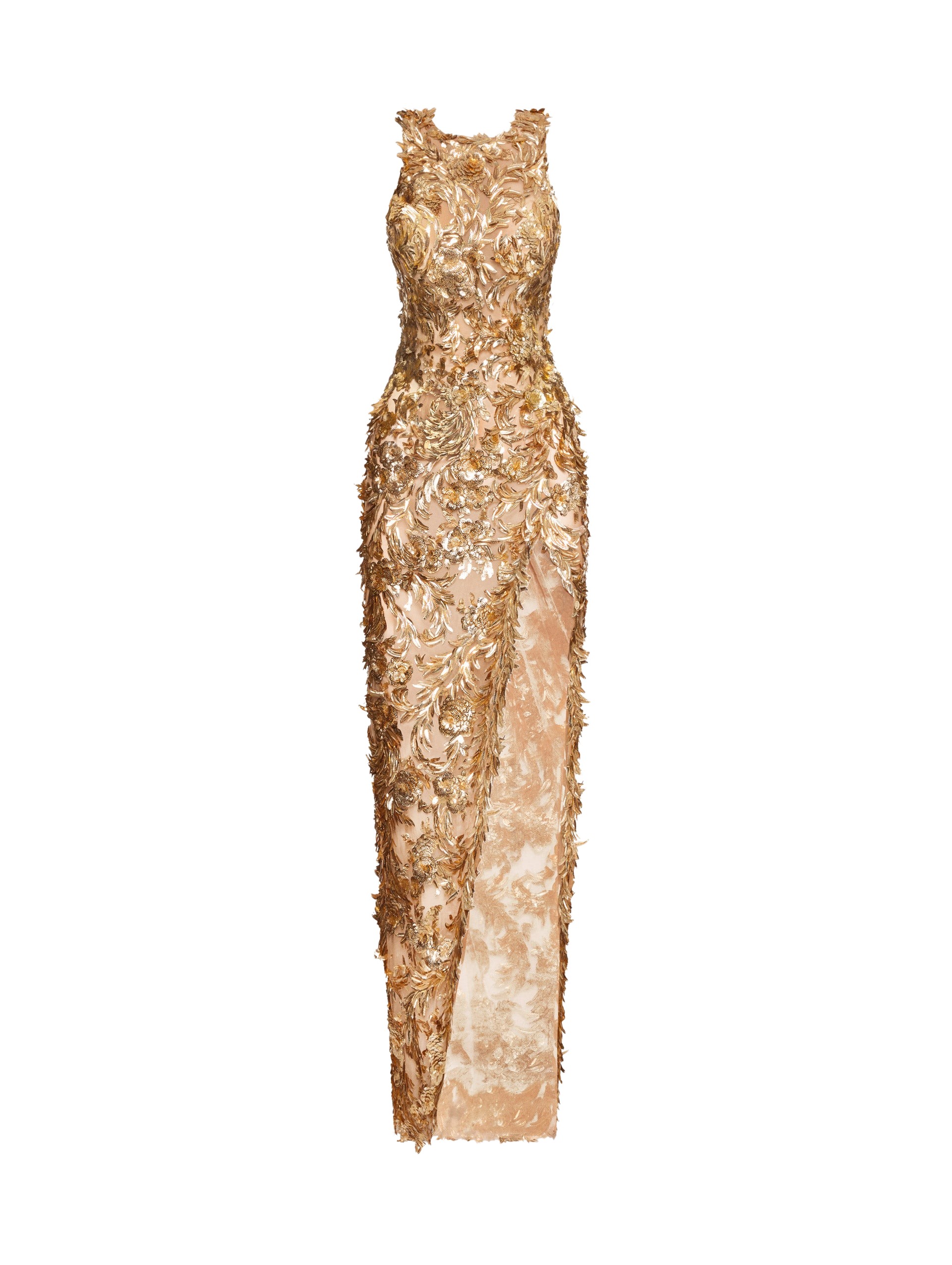 Oscar de la Renta Baroque Sequin Leaves Embroidered Gown - Oscar de la Renta Dresses - American Couture - Shop at Luxury Shoes 