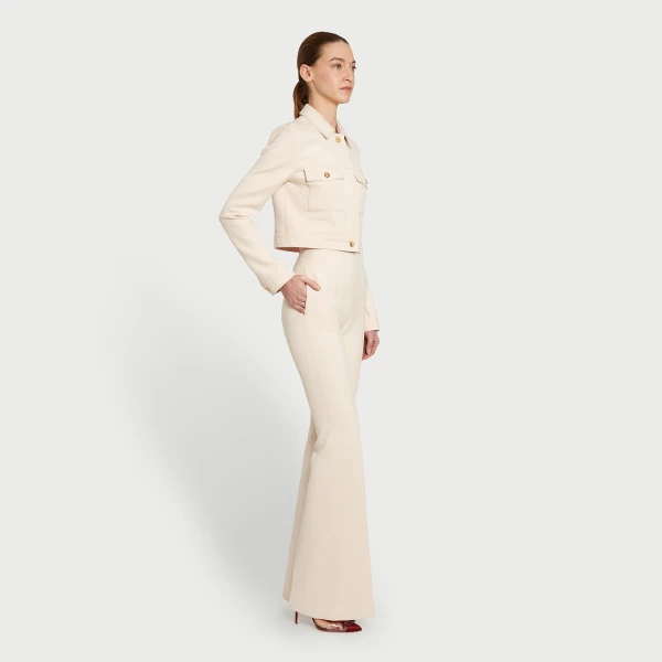 Giambattista Valli Beige Jersey Flare Pants - Giambattista Valli Pants - Romantic Couture - Shop at Luxury Shoes 