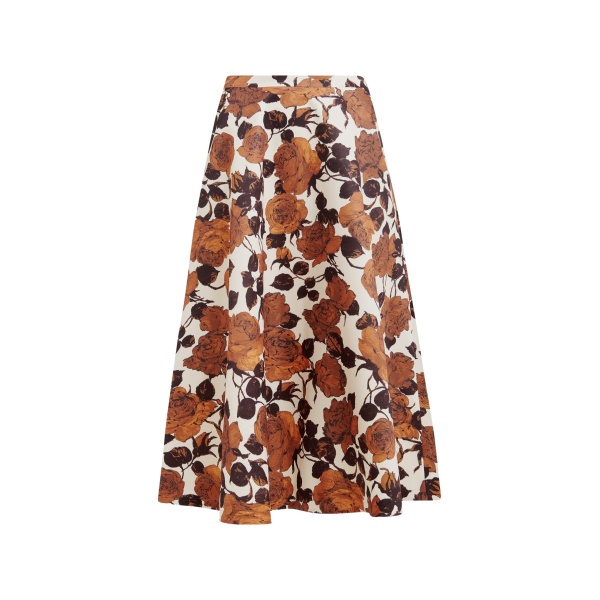 Essentiel Antwerp Beige and brown a-line floral skirt - Essentiel Antwerp Skirts - Colorful Belgian Design - Shop at Luxury Shoes 