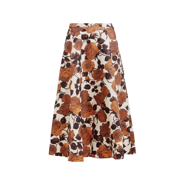 Essentiel Antwerp Beige and brown a-line floral skirt - Essentiel Antwerp Skirts - Colorful Belgian Design - Shop at Luxury Shoes 