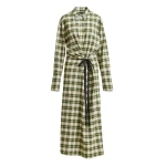 Essentiel Antwerp Beige and green checked oversized maxi dress with rhinestone-embellished collar - Essentiel Antwerp Dresses - Colorful Belgian Design - Shop at Luxury Shoes 