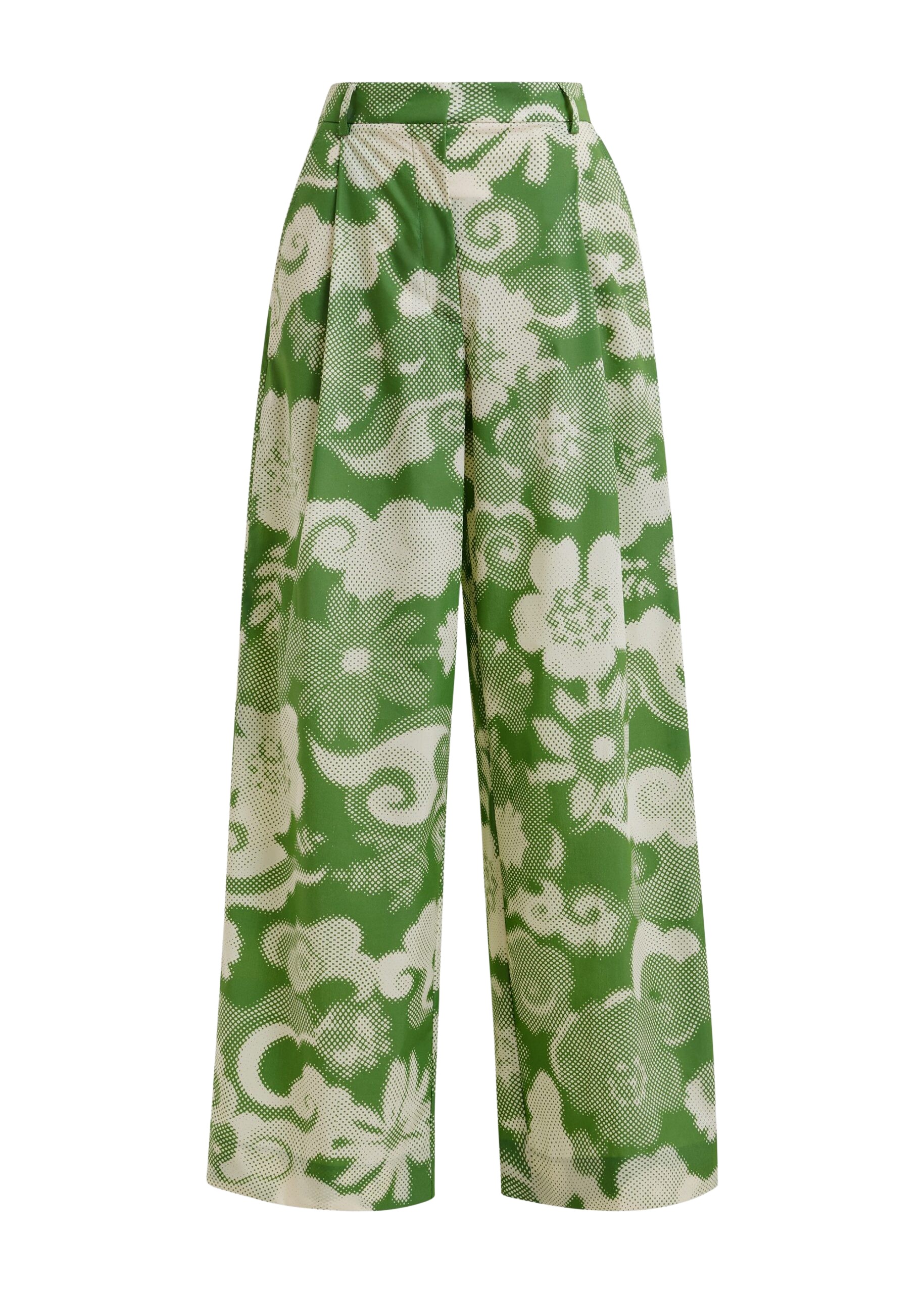 Essentiel Antwerp Beige and green pleated wide-leg printed pants - Essentiel Antwerp Pants - Colorful Belgian Design - Shop at Luxury Shoes 