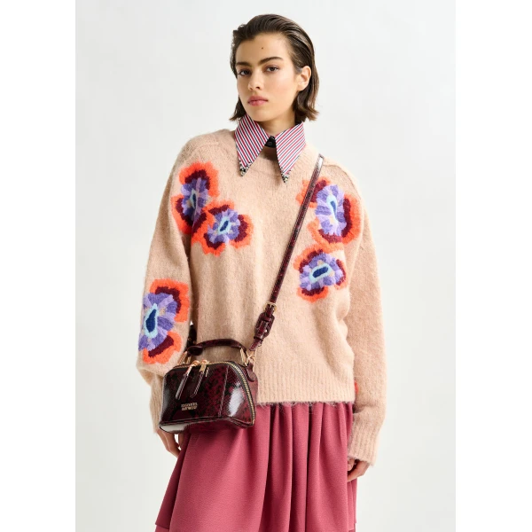 Essentiel Antwerp Beige and multicolor floral jacquard mohair-blend sweater - Essentiel Antwerp Jackets - Colorful Belgian Design - Shop at Luxury Shoes 