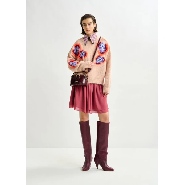 Essentiel Antwerp Beige and multicolor floral jacquard mohair-blend sweater - Essentiel Antwerp Jackets - Colorful Belgian Design - Shop at Luxury Shoes 