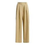 Essentiel Antwerp Beige rhinestone-trimmed pleated wide-leg pants - Essentiel Antwerp Pants - Colorful Belgian Design - Shop at Luxury Shoes 