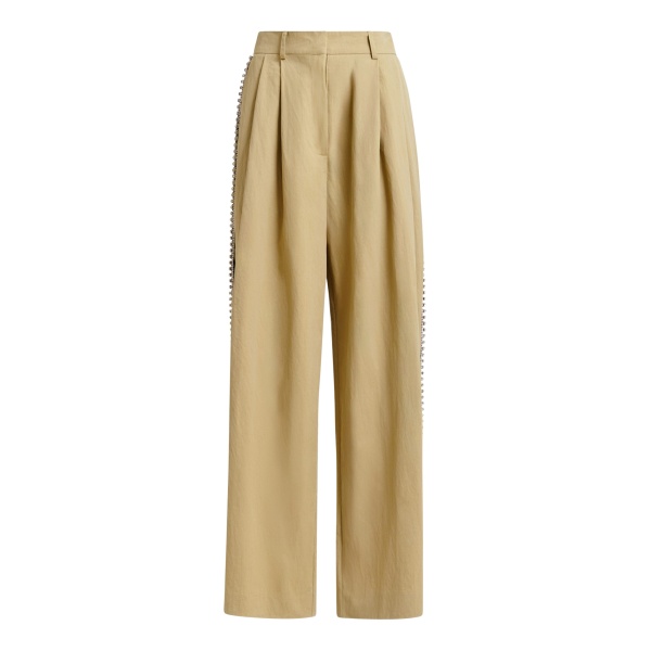 Essentiel Antwerp Beige rhinestone-trimmed pleated wide-leg pants - Essentiel Antwerp Pants - Colorful Belgian Design - Shop at Luxury Shoes 