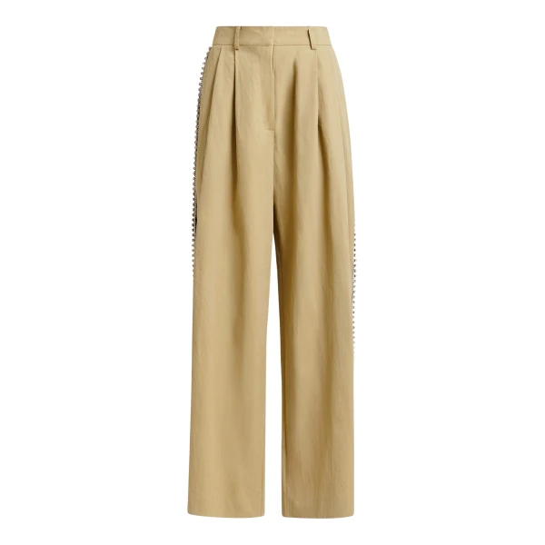 Essentiel Antwerp Beige rhinestone-trimmed pleated wide-leg pants - Essentiel Antwerp Pants - Colorful Belgian Design - Shop at Luxury Shoes 