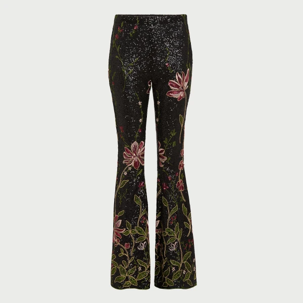 Giambattista Valli Black Flower Screen Flared Pants - Giambattista Valli Pants - Romantic Couture - Shop at Luxury Shoes 