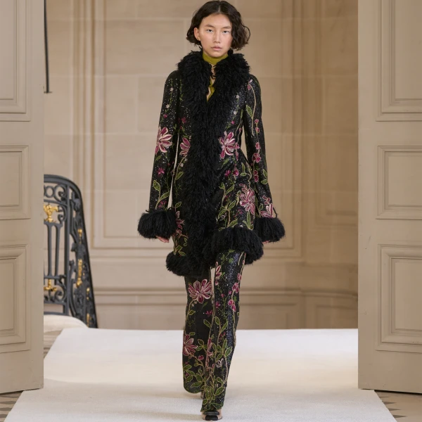 Giambattista Valli Black Flower Screen Flared Pants - Giambattista Valli Pants - Romantic Couture - Shop at Luxury Shoes 