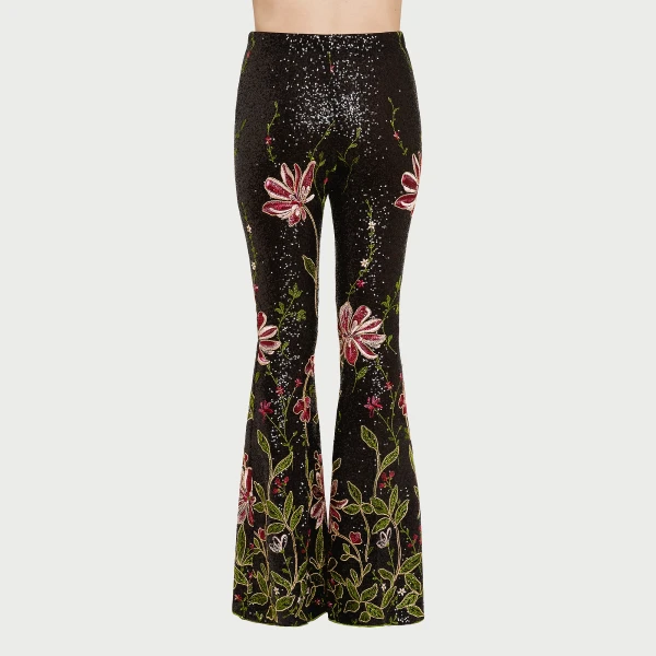 Giambattista Valli Black Flower Screen Flared Pants - Giambattista Valli Pants - Romantic Couture - Shop at Luxury Shoes 