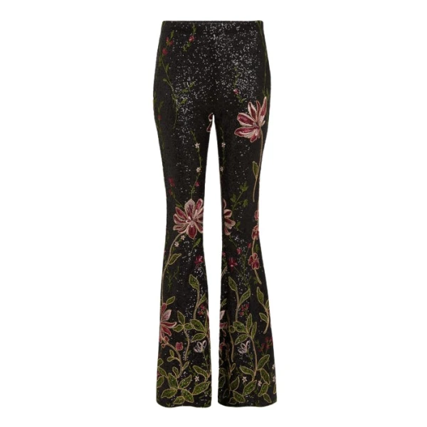 Giambattista Valli Black Flower Screen Flared Pants - Giambattista Valli Pants - Romantic Couture - Shop at Luxury Shoes 