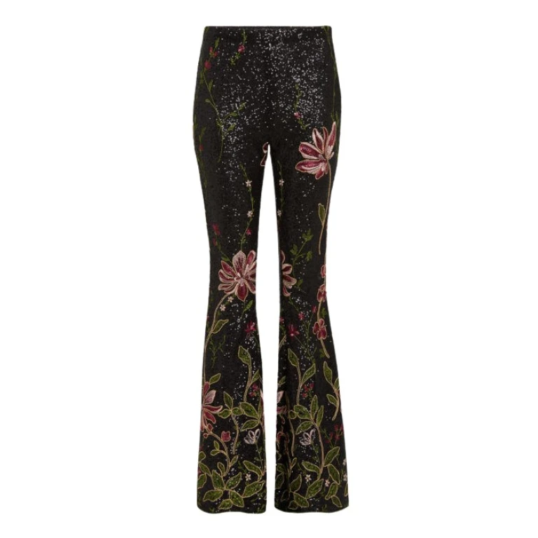 Giambattista Valli Black Flower Screen Flared Pants - Giambattista Valli Pants - Romantic Couture - Shop at Luxury Shoes 