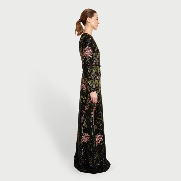 Giambattista Valli Black Flower Screen Long Dress - Giambattista Valli Dresses - Romantic Couture - Shop at Luxury Shoes 