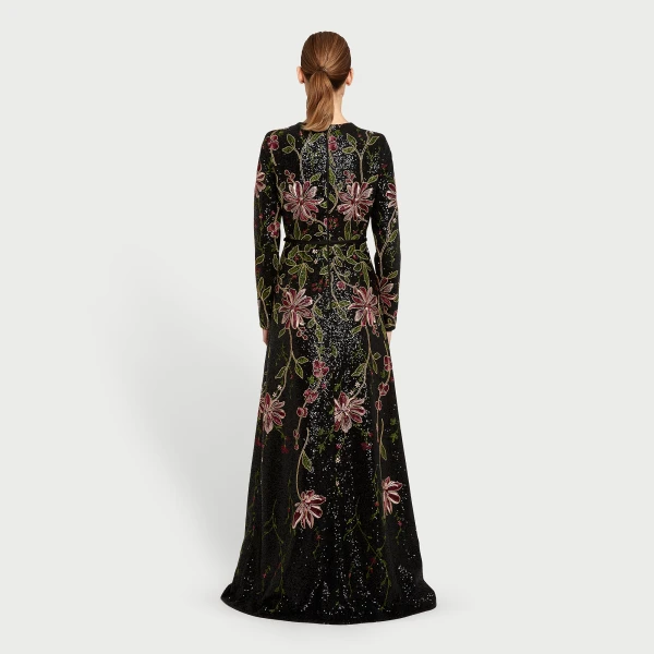 Giambattista Valli Black Flower Screen Long Dress - Giambattista Valli Dresses - Romantic Couture - Shop at Luxury Shoes 
