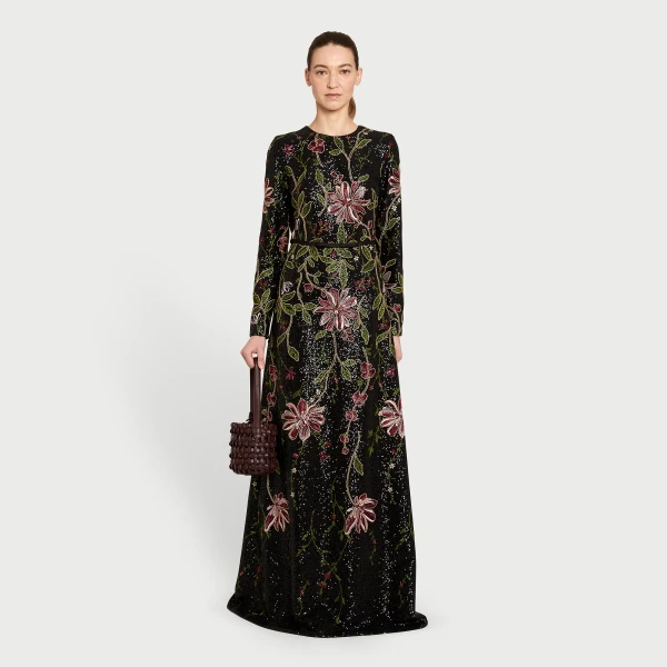 Giambattista Valli Black Flower Screen Long Dress - Giambattista Valli Dresses - Romantic Couture - Shop at Luxury Shoes 