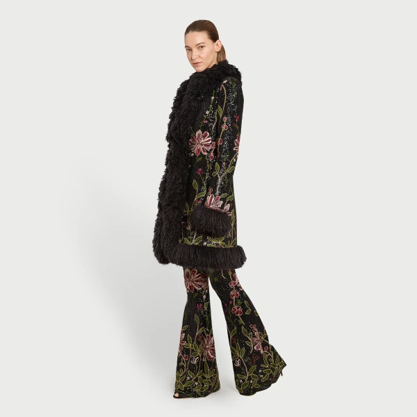Giambattista Valli Black Flower Screen Mid-Length Coat - Giambattista Valli Coats - Romantic Couture - Shop at Luxury Shoes 