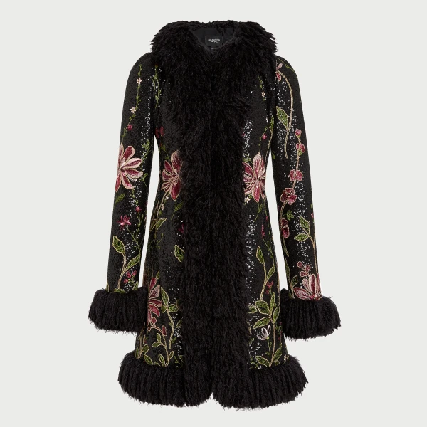 Giambattista Valli Black Flower Screen Mid-Length Coat - Giambattista Valli Coats - Romantic Couture - Shop at Luxury Shoes 