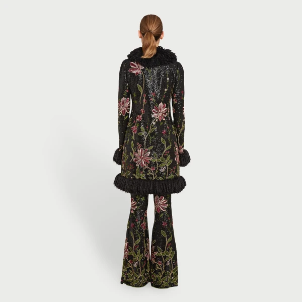 Giambattista Valli Black Flower Screen Mid-Length Coat - Giambattista Valli Coats - Romantic Couture - Shop at Luxury Shoes 
