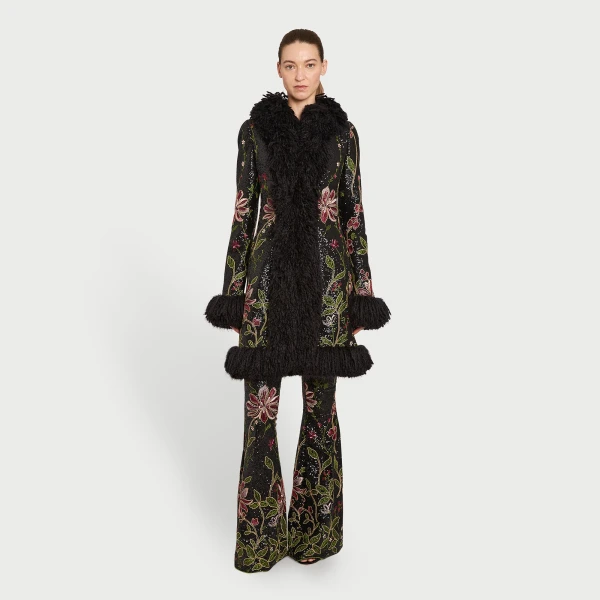 Giambattista Valli Black Flower Screen Mid-Length Coat - Giambattista Valli Coats - Romantic Couture - Shop at Luxury Shoes 