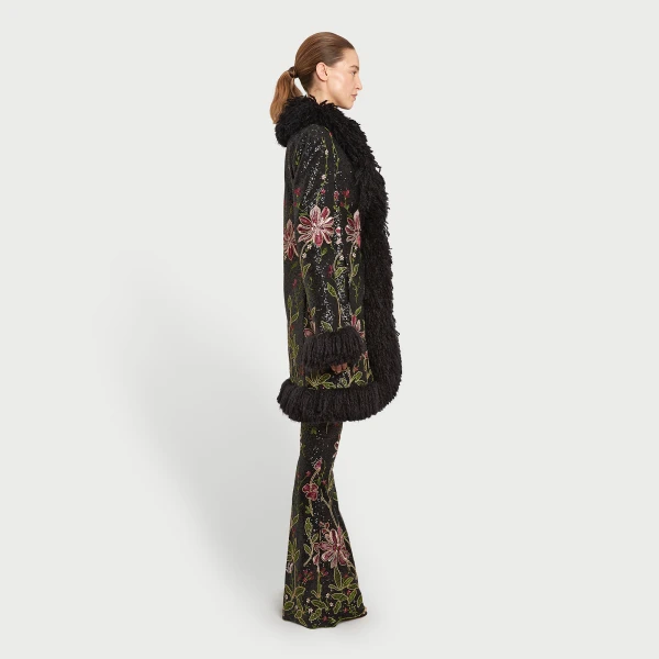 Giambattista Valli Black Flower Screen Mid-Length Coat - Giambattista Valli Coats - Romantic Couture - Shop at Luxury Shoes 