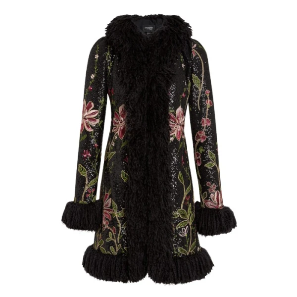 Giambattista Valli Black Flower Screen Mid-Length Coat - Giambattista Valli Coats - Romantic Couture - Shop at Luxury Shoes 