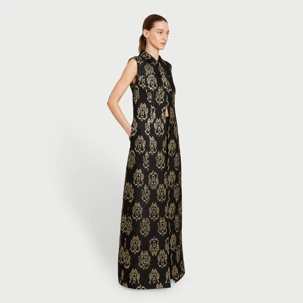 Giambattista Valli Black Ikat Jacquard Long Sleeveless Vest - Giambattista Valli Fall Winter 25/26 - Romantic Couture - Shop at Luxury Shoes 