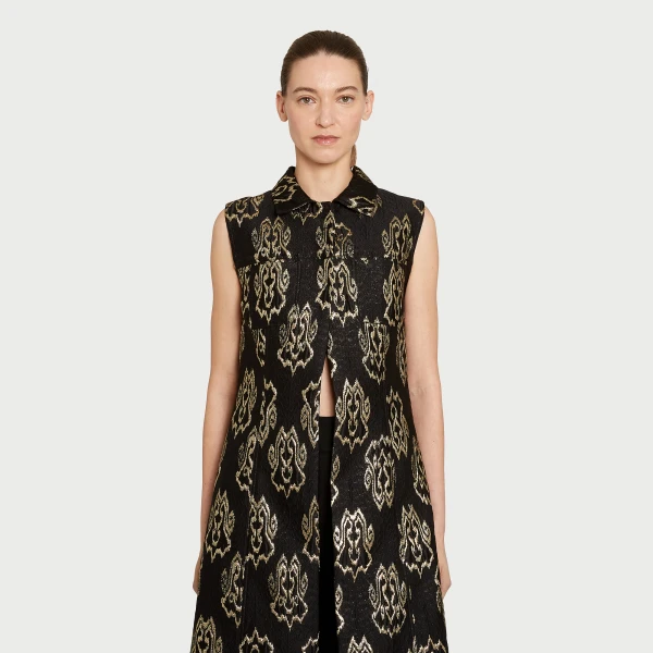 Giambattista Valli Black Ikat Jacquard Long Sleeveless Vest - Giambattista Valli Fall Winter 25/26 - Romantic Couture - Shop at Luxury Shoes 