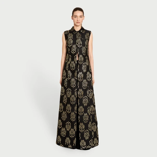 Giambattista Valli Black Ikat Jacquard Long Sleeveless Vest - Giambattista Valli Fall Winter 25/26 - Romantic Couture - Shop at Luxury Shoes 