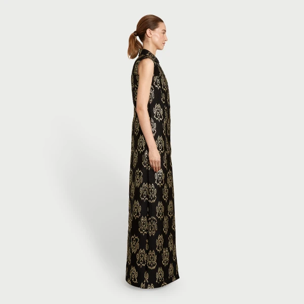 Giambattista Valli Black Ikat Jacquard Long Sleeveless Vest - Giambattista Valli Fall Winter 25/26 - Romantic Couture - Shop at Luxury Shoes 